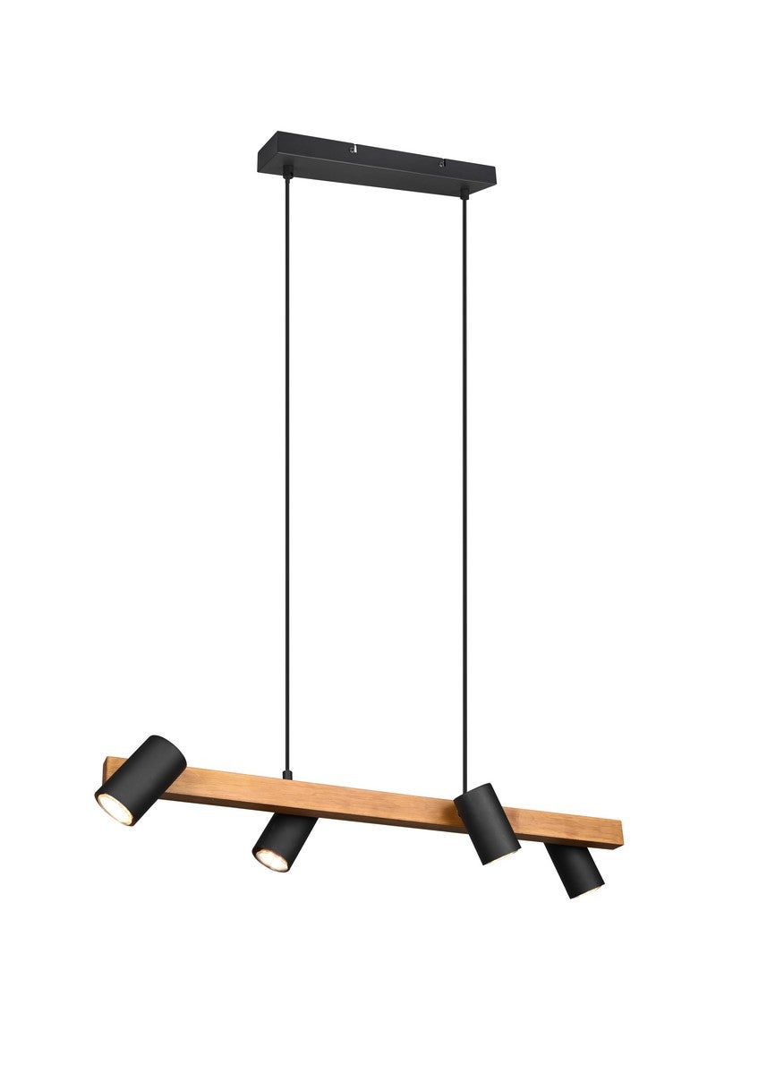 Lampa wisząca Marley czarna-jasne drewno 4xGU10x35W reflektorki wym: 150 x 80 x 80 cm metal Trio