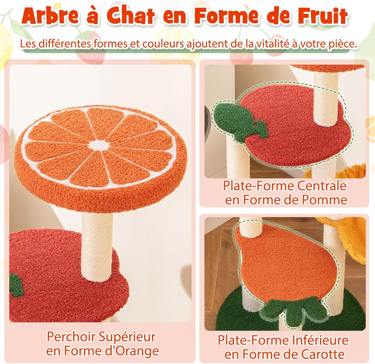 Arbre a Chat Bois 99,5 cm, Arbre a Chat Design à 4 Niveaux, 4 Poteaux à Griffer en Sisal, 4 Plateformes, Polaire Teddy, 48,5 x 48,5 x 99,5 cm - 5