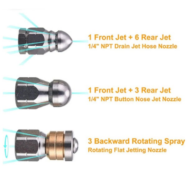 5 buses pointues, de type bouton, rotatives, pour nettoyeur haute pression pour le nettoyage et le débouchage des égouts - 2