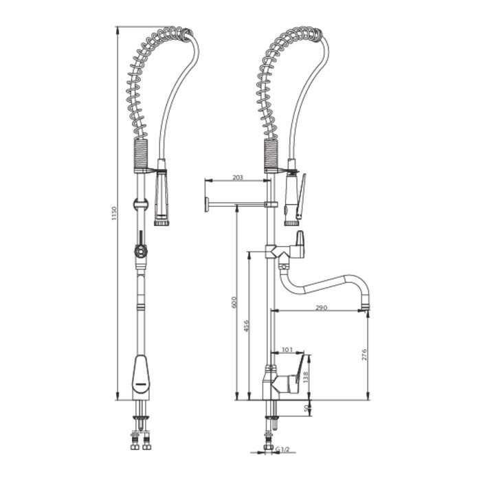 Colonne de prélavage mitigeur monotrou - Presto Chef - PRESTO - Avec douchette et bec de remplissage - Débit 20 l/min - 2