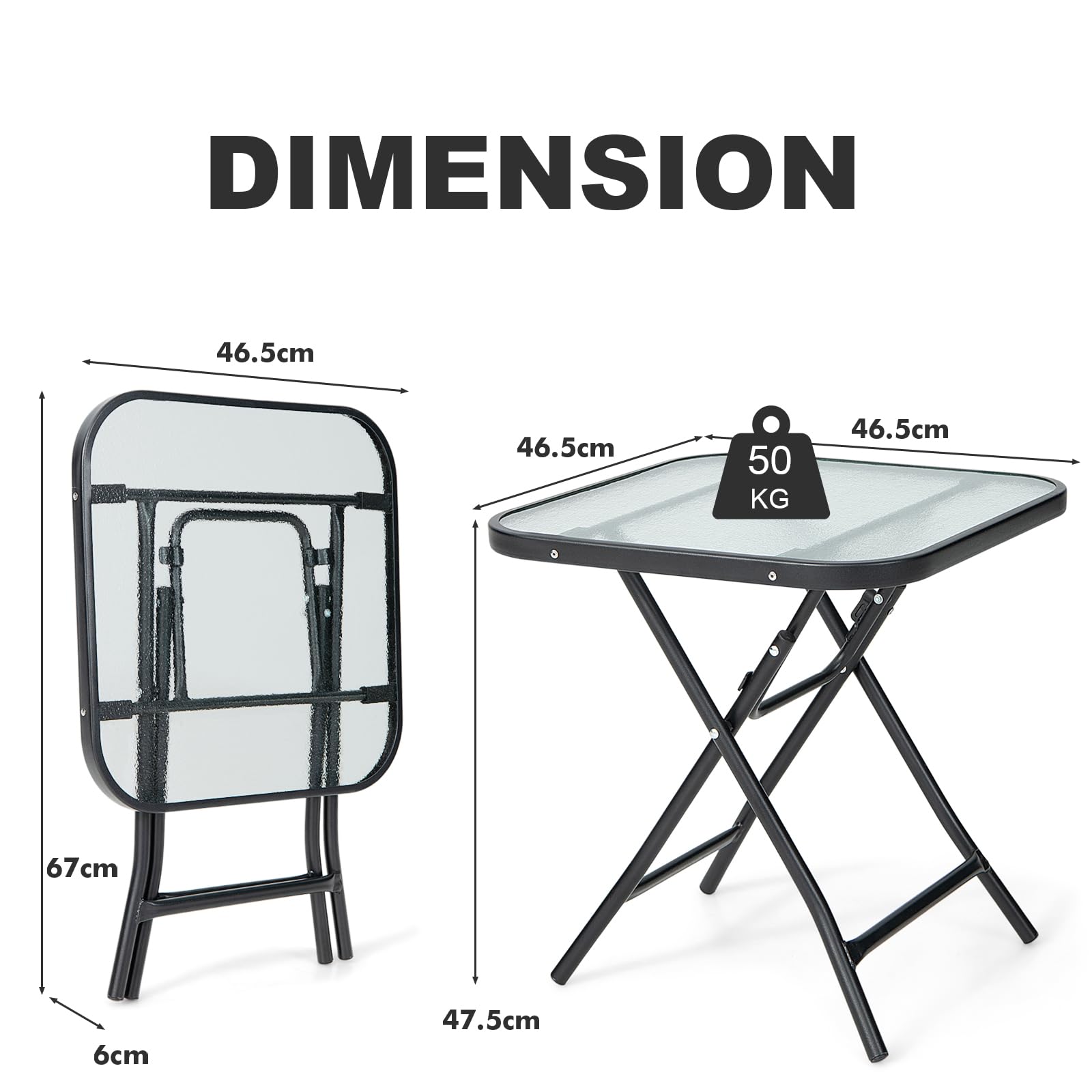 Table de Jardin Pliable, Table de Bistrot avec Plateau en Verre et Cadre en Métal, Table latérale Ronde, pour Balcon, Terrasse - 6