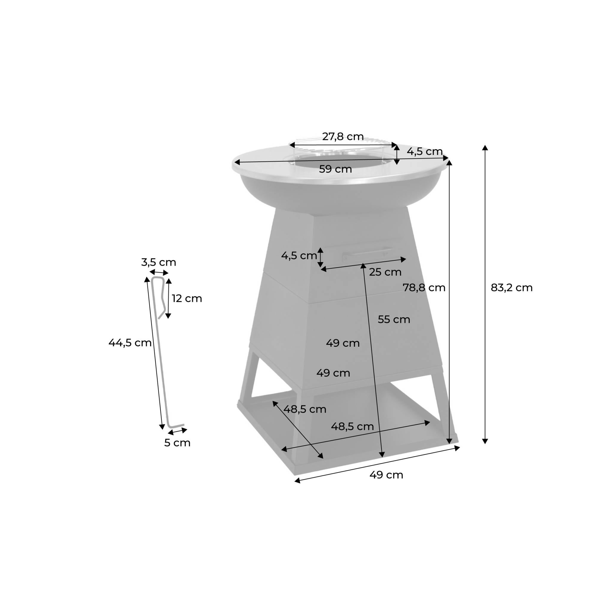 Brasero barbecue Ø59cm noir avec grille de cuisson et espace de rangement - Izalco - 2