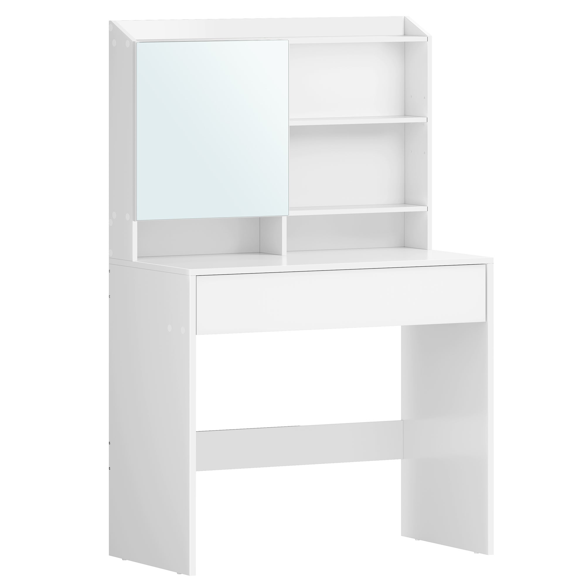 Coiffeuse avec Miroir - tiroir, étagères réglables - Style Moderne - 70 x 40 x 136 cm - Blanc - 7