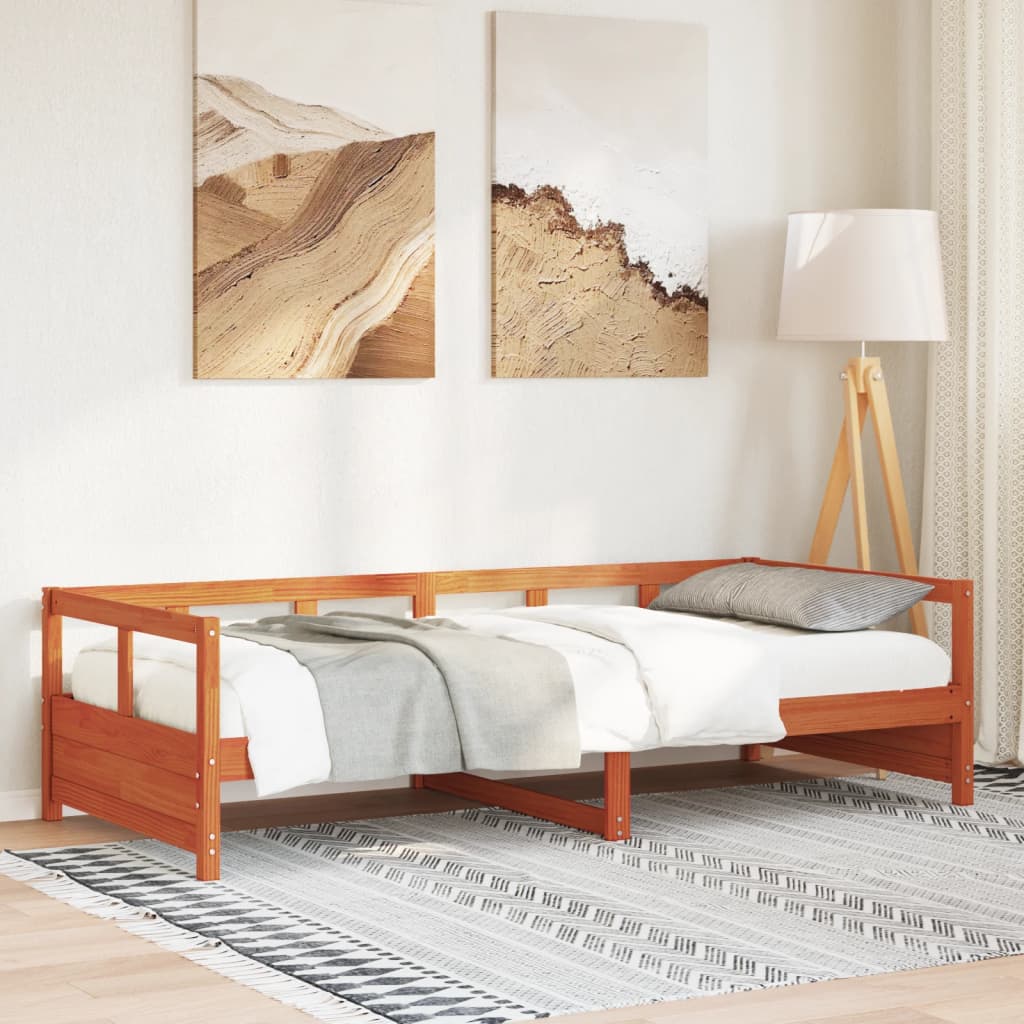 Łóżko Dzienne Drewniane Brązowe Rama Łóżka Ze Stelażem Sofa 90x200 cm