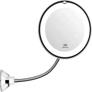 Miroir de maquillage grossissant x 10 avec éclairage LED, grossissement x10, ventouse réglable, col de cygne réglable, miroir de courtoisie portable pour la maison et la salle de bain