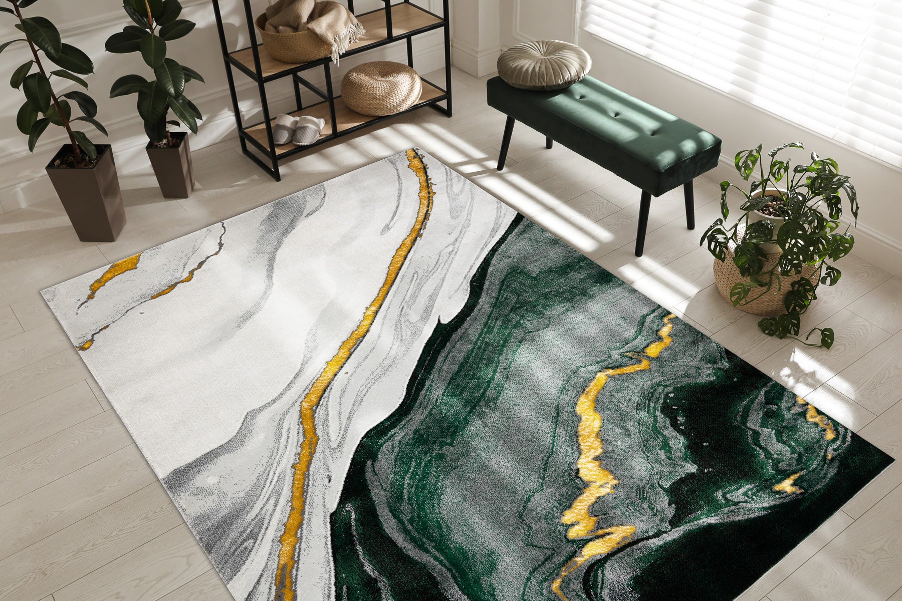 Dywan EMERALD ekskluzywny 1017 glamour, stylowy marmur butelkowa zieleń / złoty 160x220 cm - 5