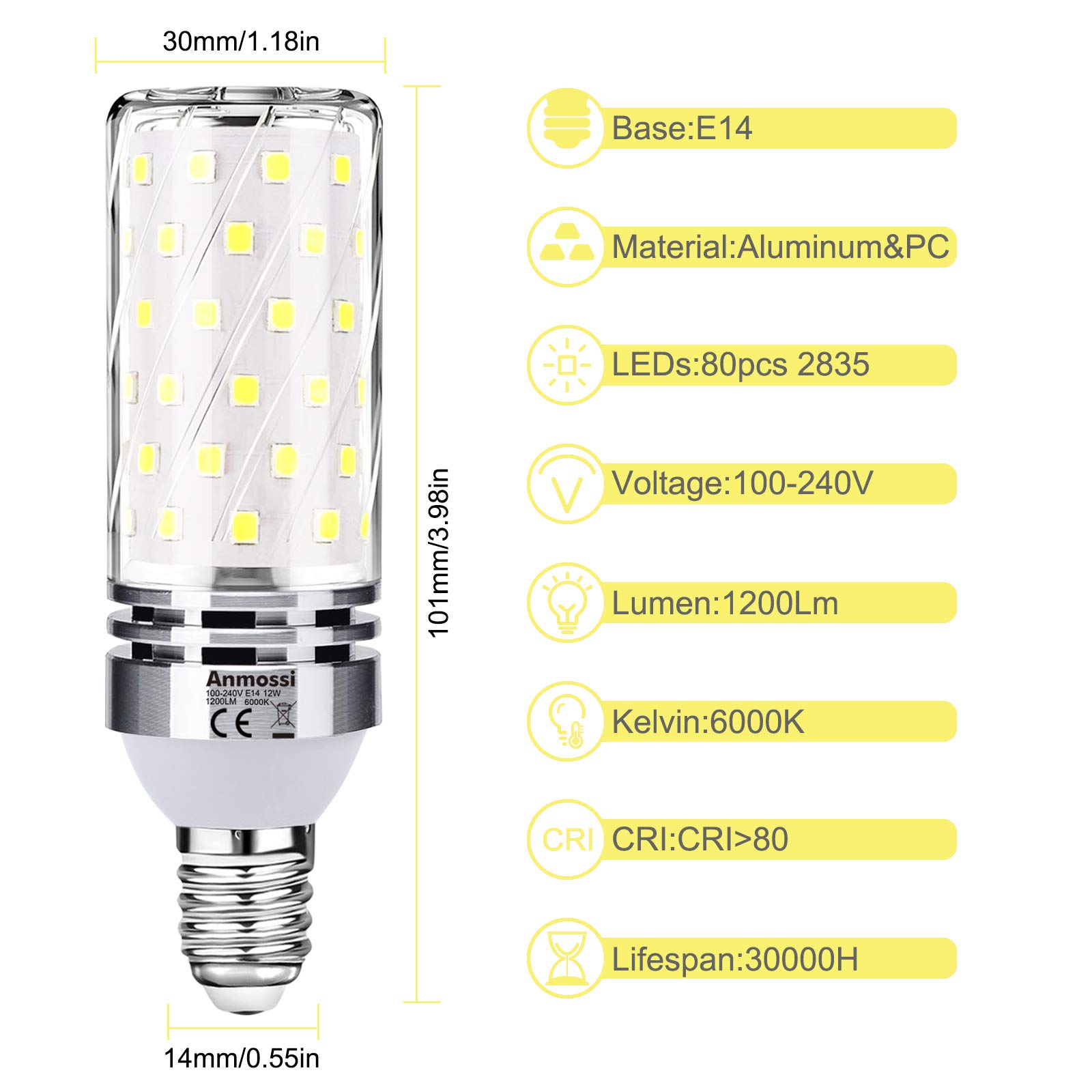 Lampadina LED E27 12W Equivalenti a 100W, 3000K Luce Bianca Calda 1200LM Lampadi