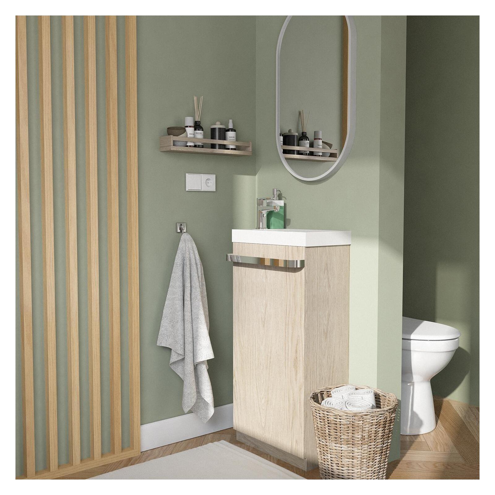 Meuble lave-mains sur pieds JOHANN décor chêne + vasque + robinet + miroir - 4