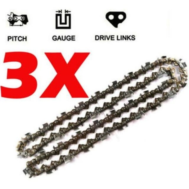 Lot de 3 Chaînes de Tronçonneuse pour Guide-Chaîne de 16