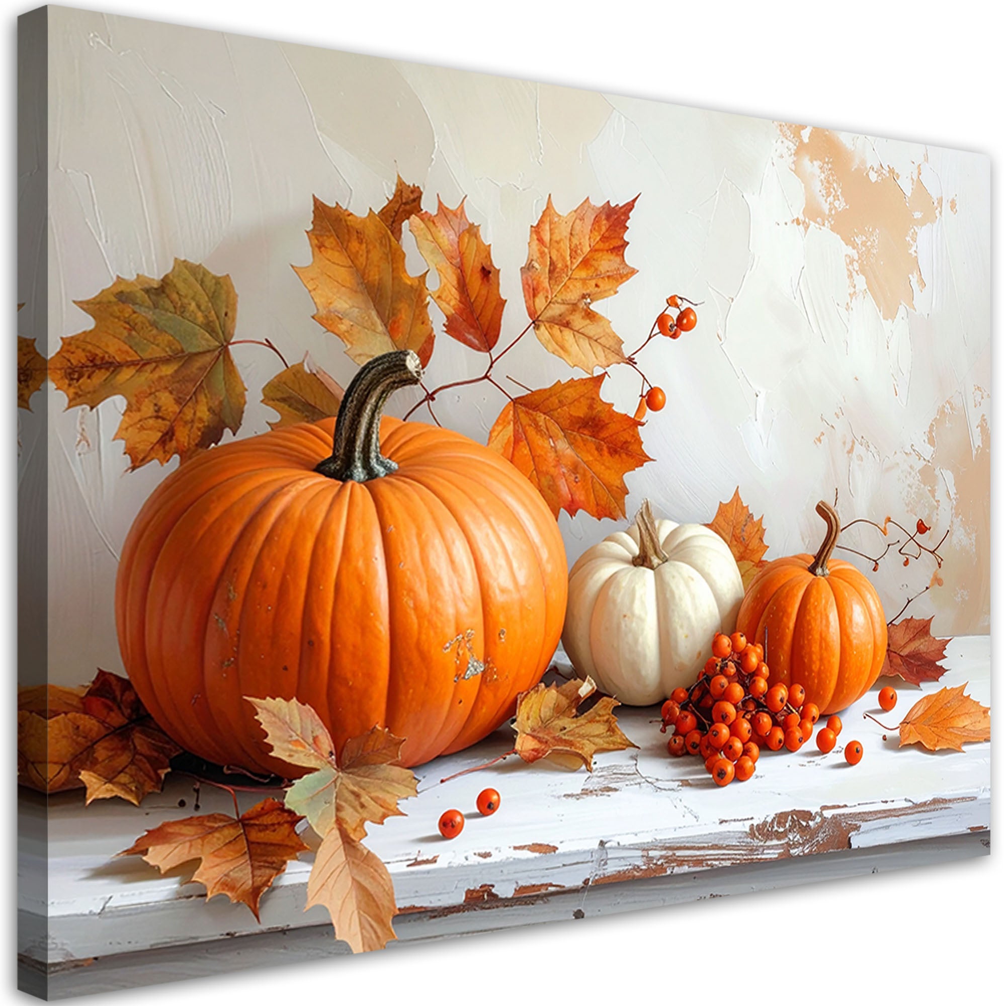 Obraz do kuchni jadalni, Dynie martwa natura liście shabby chic 90x60