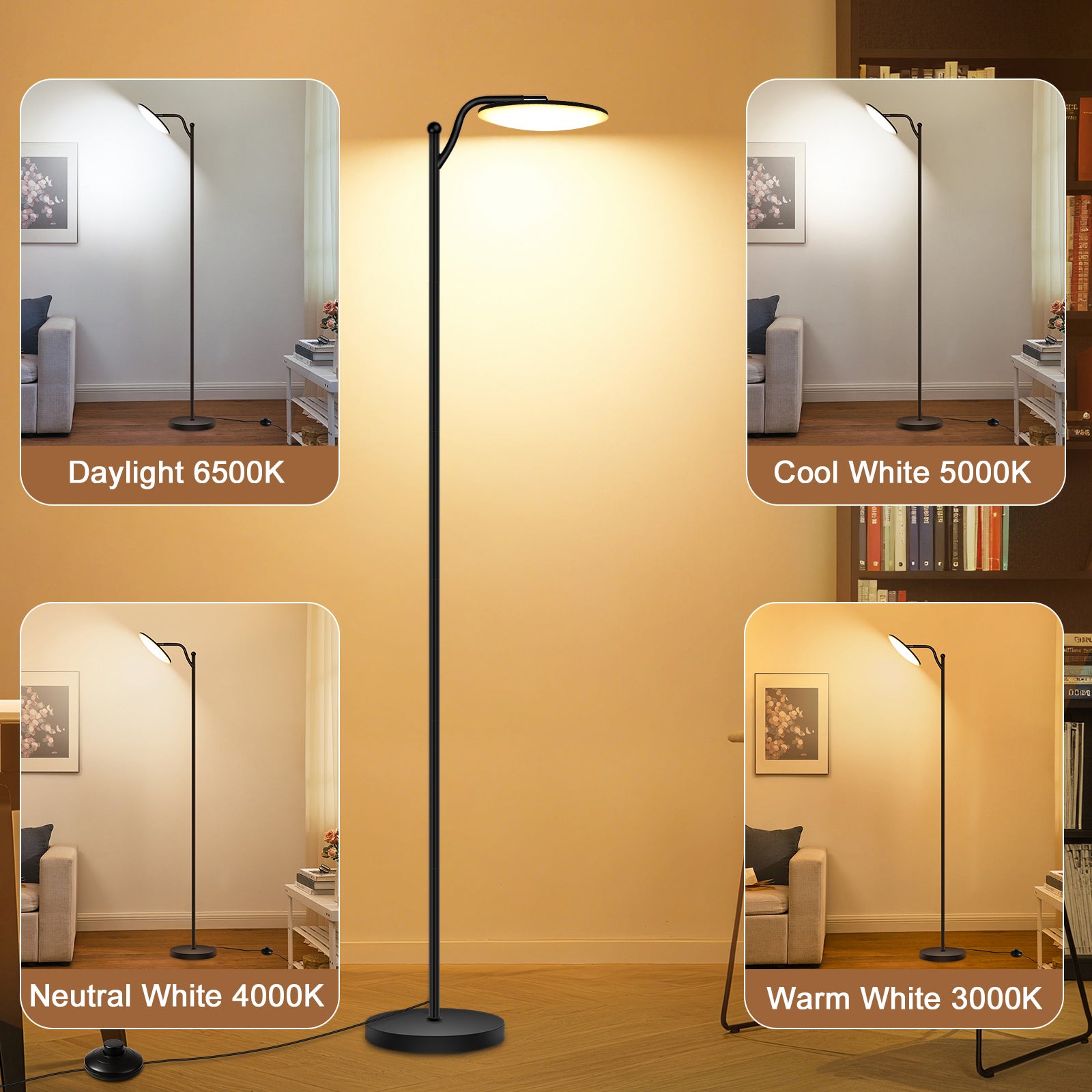 LOVHAUS Lampe sur Pied LED à Intensité Réglable - Lampe de Lecture Noire 32W avec Télécommande (2700K-6500K) pour Chambre à Coucher, Bureau - 2