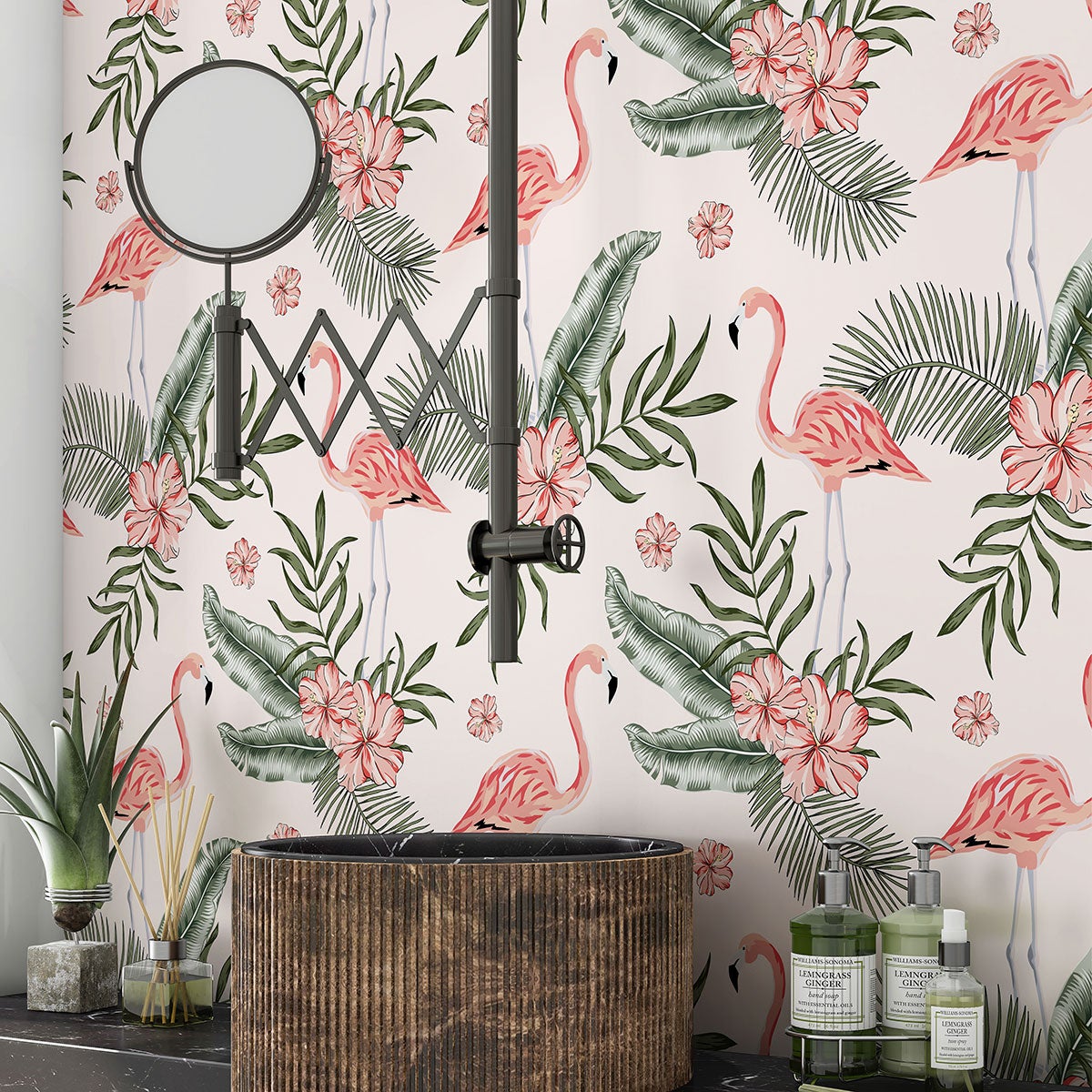 Crédence adhésive sticker décoratif pour salle de bain - Flamants roses - Adhésif + Protection MATE - 60x60 cm - 2