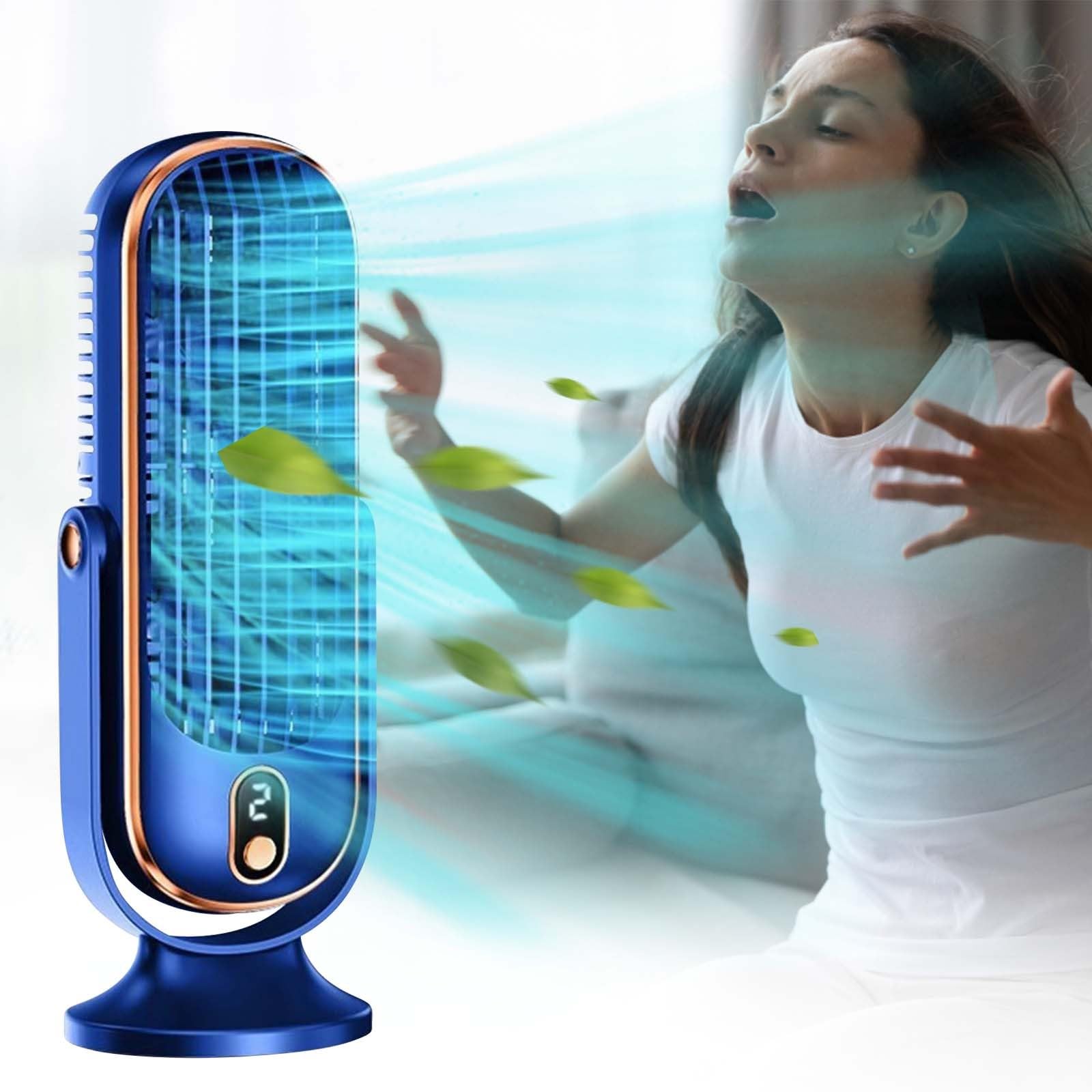 Wentylator biurkowy USB – mini przenośny wentylator z 5 prędkościami, cichy do biura i domu, zasilany akumulatorami, niebieski