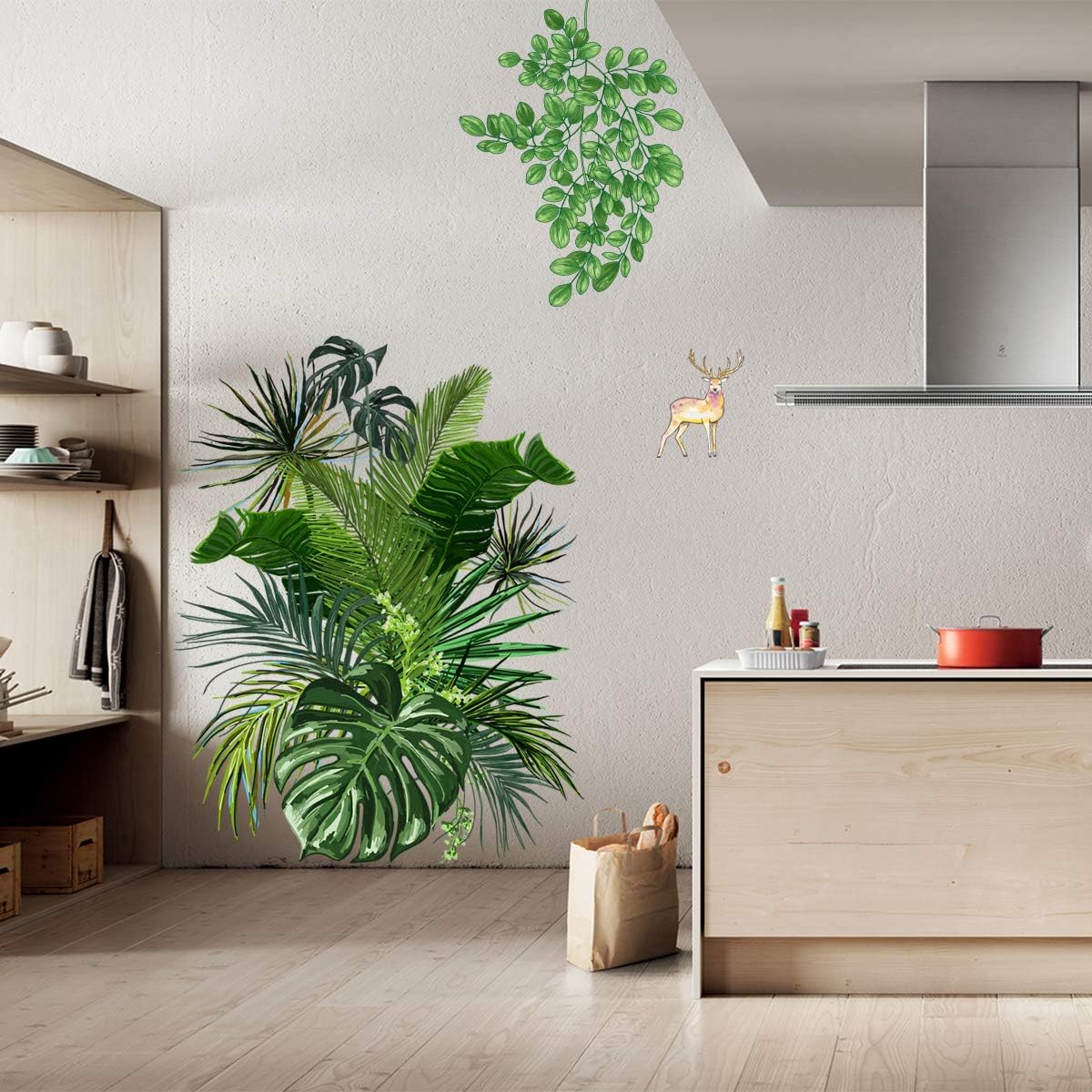 Adesivi murali con piante verdi, adesivi murali con piante tropicali nordiche, foglie di monstera, giardino, piccola decorazione fresca per la casa - 2