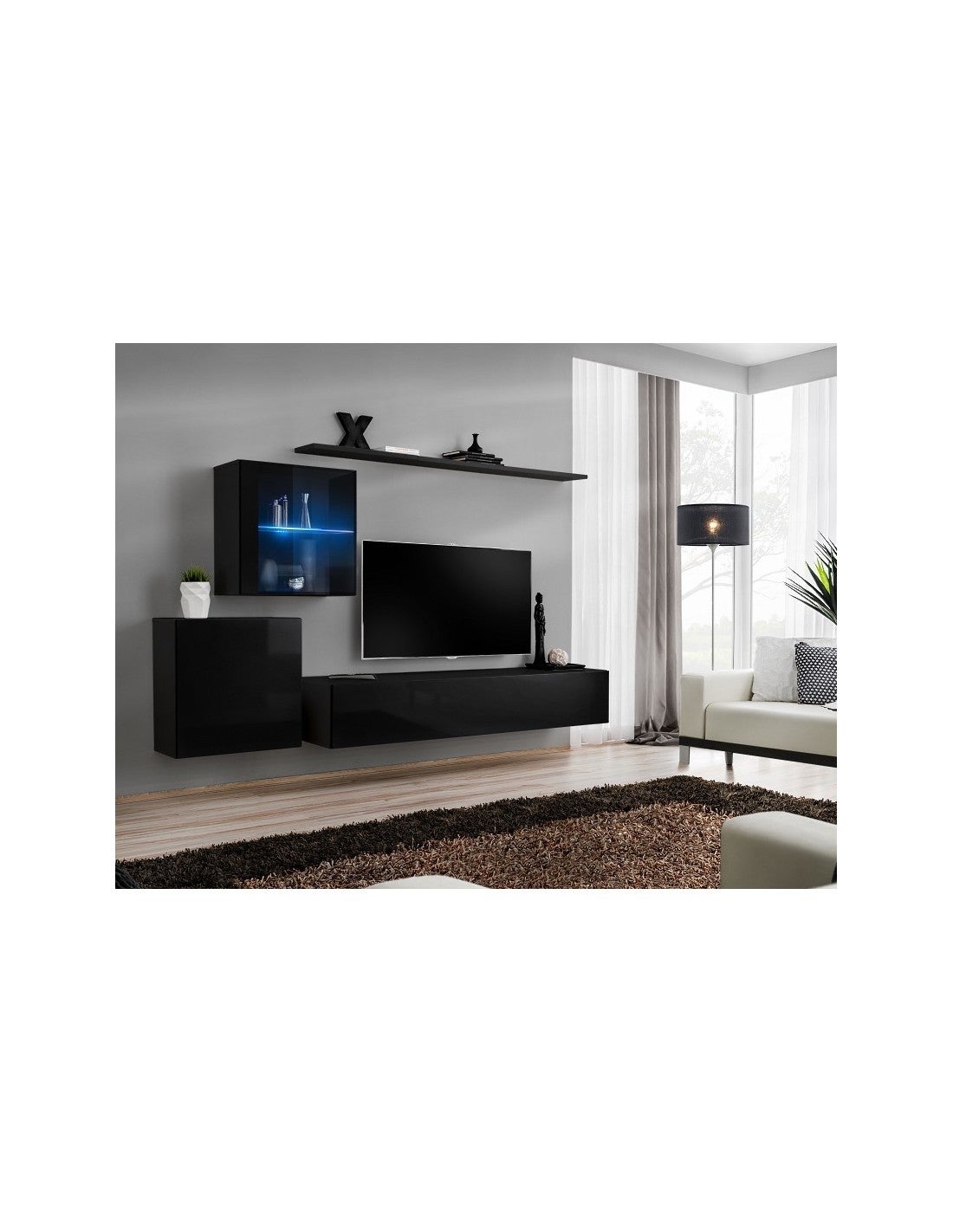 Ensemble Meuble Salon Mural Switch Xv Design Coloris Noir Brillant Leroy Merlin