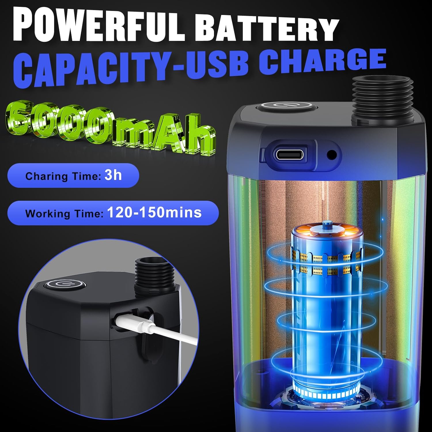 Doccia portatile, pompa elettrica ricaricabile, impermeabile, 4 modalità per esterni, campeggio ed escursionismo, nera - 2