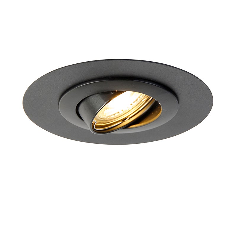 Qazqa reflektory wpuszczane - Edu - czarny, gu10, max. 50w, kompatybilny z żarówką LED, 13cm, okrągły, IP20oświetlenie