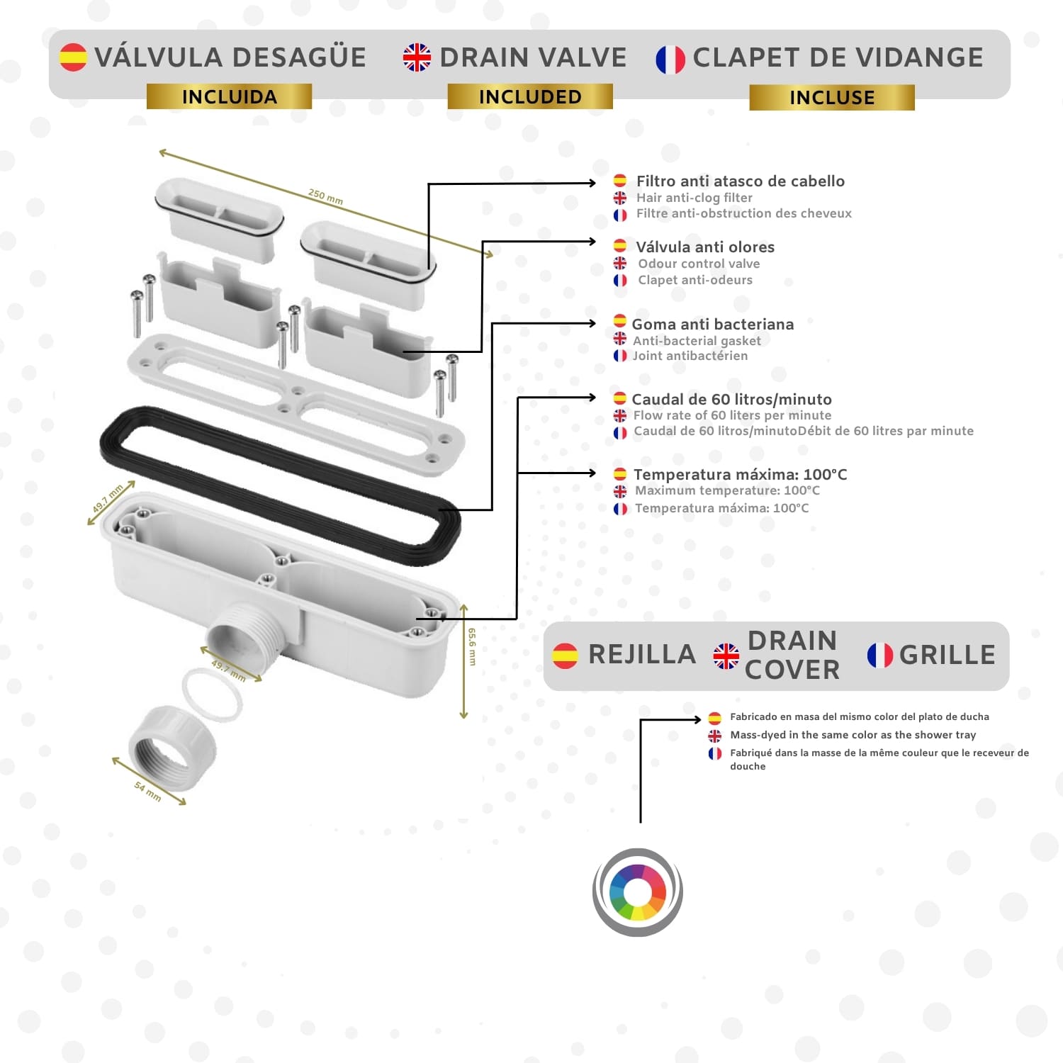 SOULHOME Base de duche - Resina - Gel Coat - Textura Liso/Pedra - Antiderrapante - Cor Preto - 200x80- Extraplano 3cm. Design Minimalista. - 6