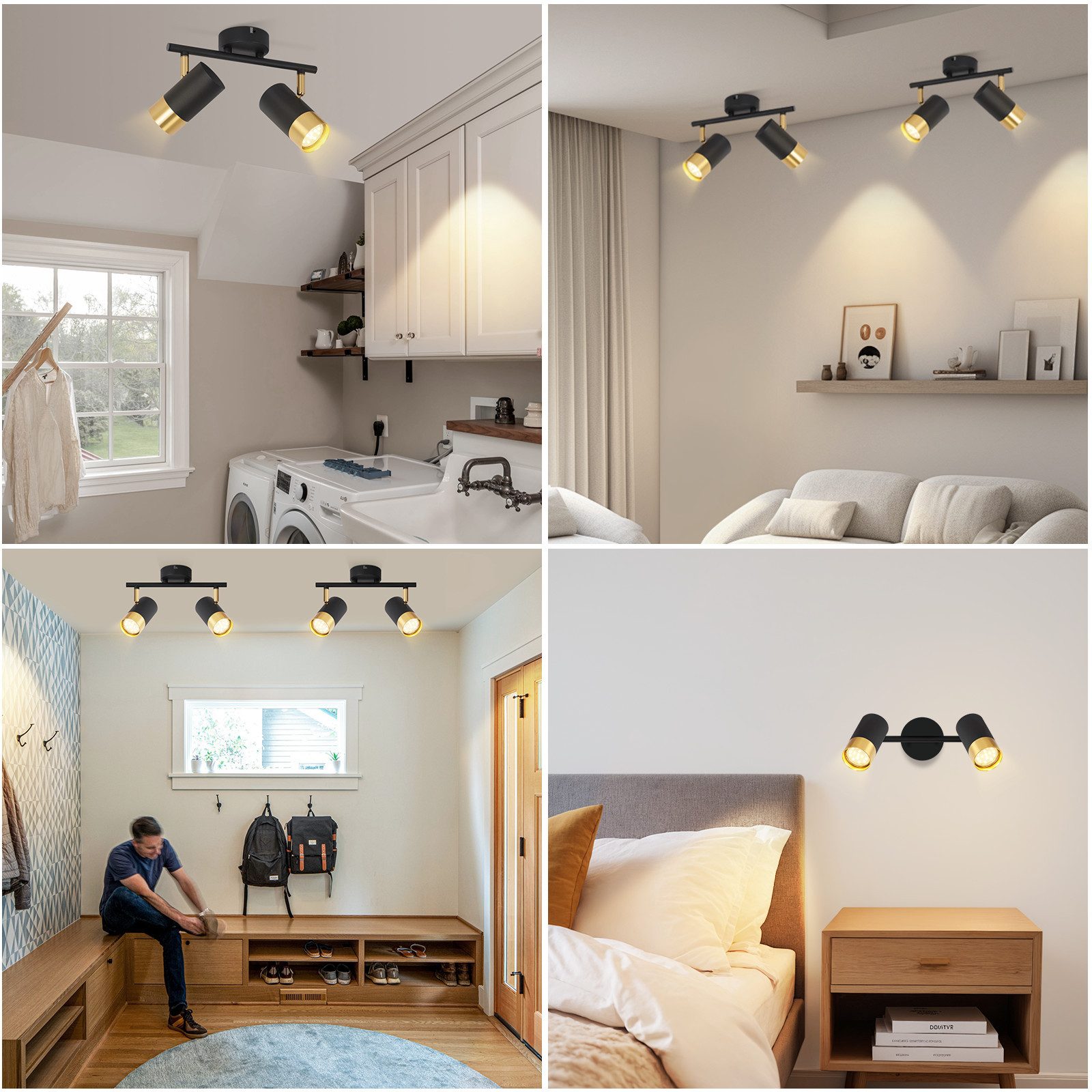 ZMH Spot de plafond 2 flammes-GU10 noir-or Moderne Lampe de plafond pour le salon - 8