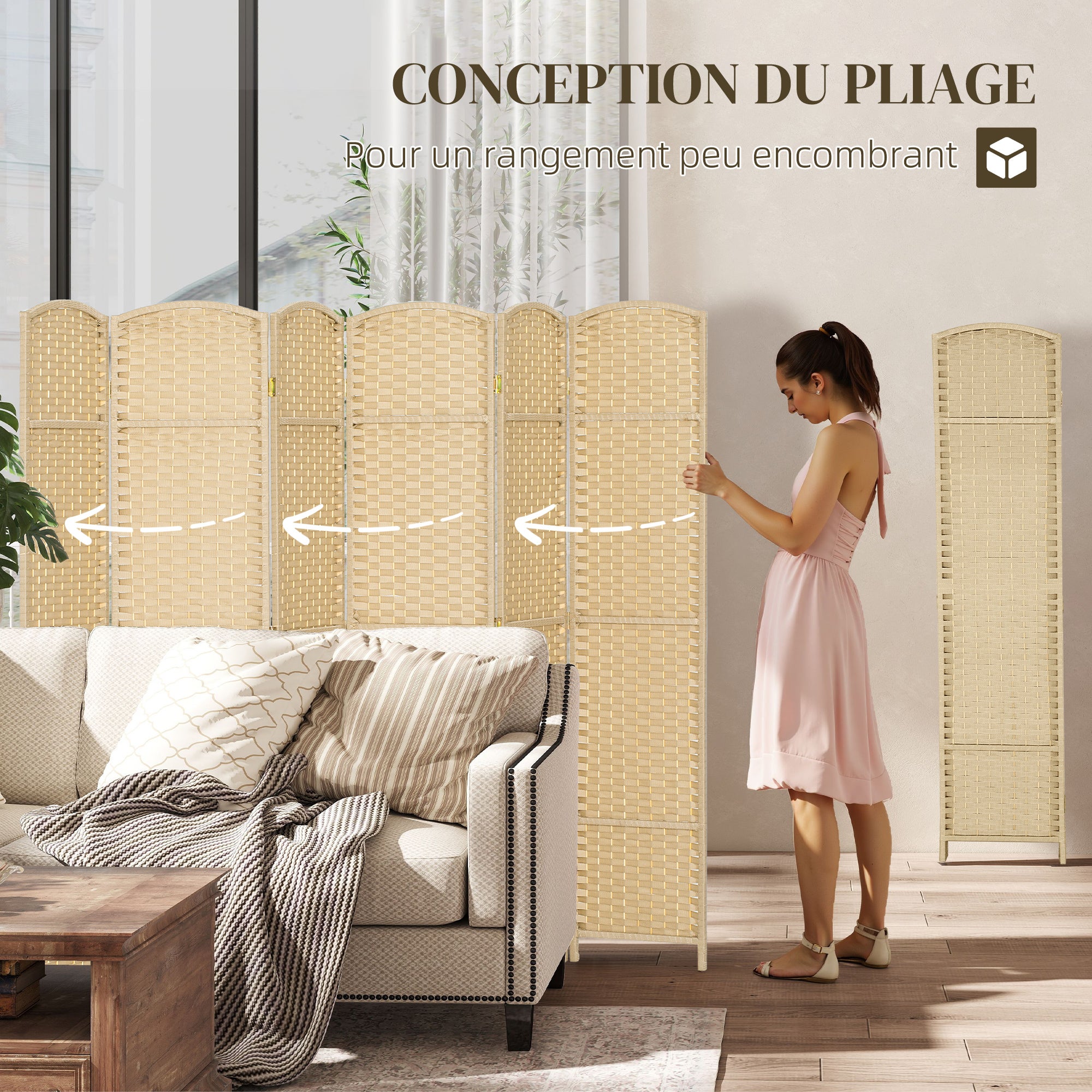 Paravent interieur bois de pin HOMCOM - 5