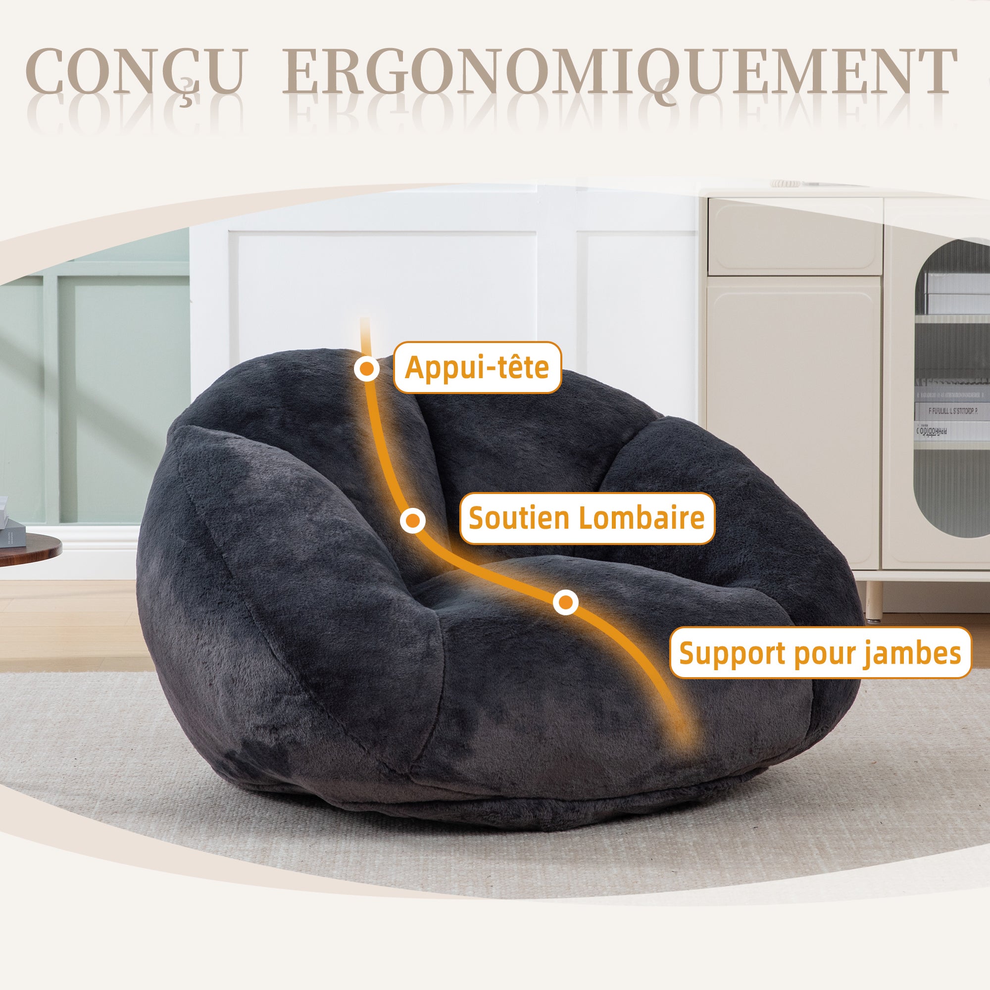Fauteuil poire velours noir – Dossier pétales, confort mémoire douillet – Dimensions généreuses 100x90cm – Idéal salon/chambre - 7