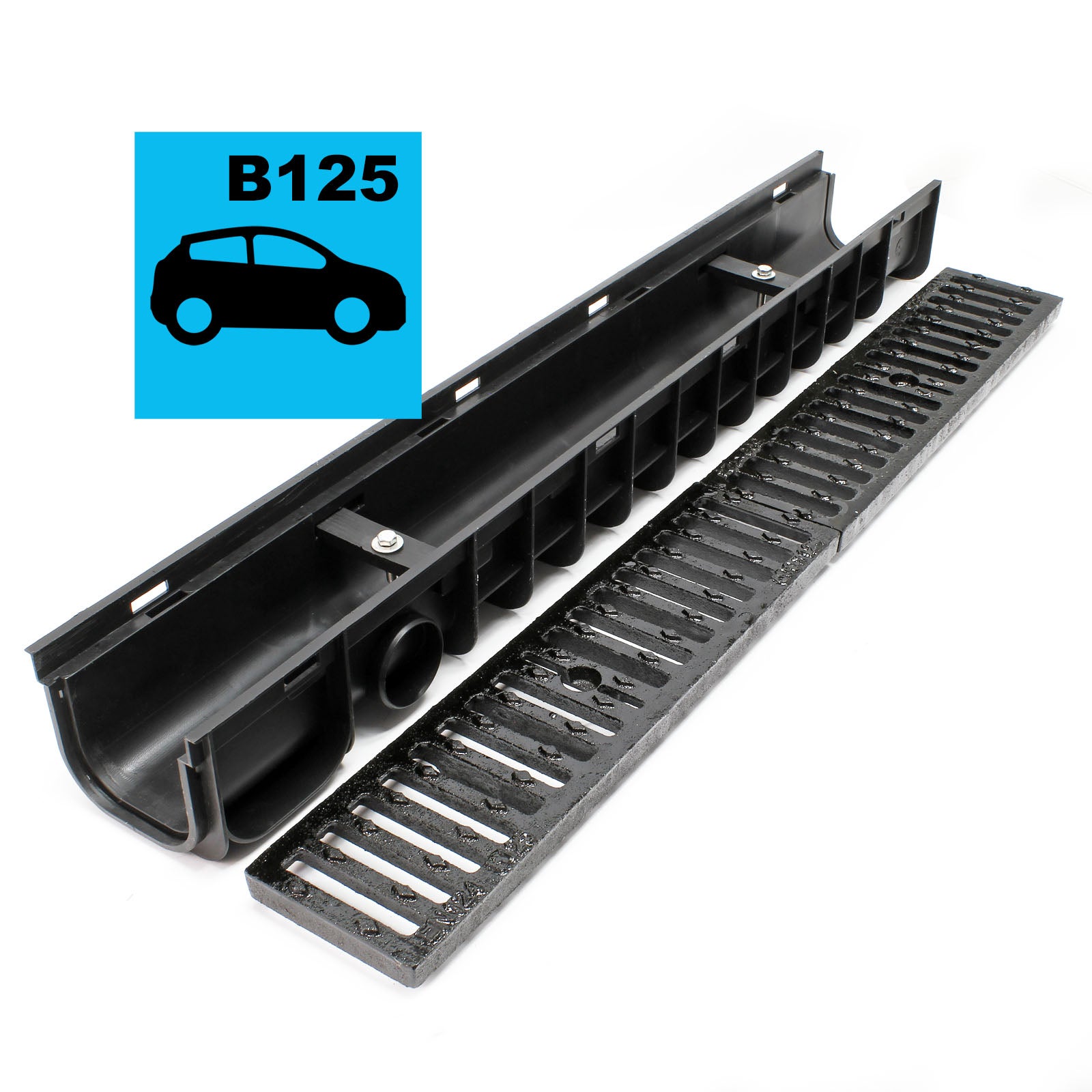 4x Caniveau – 1000 x 140 x 115 mm – Capacité de charge 12,5 t – avec Grille de recouvrement en fonte – Drainage Eaux usées Rigole… Wiltec - 5