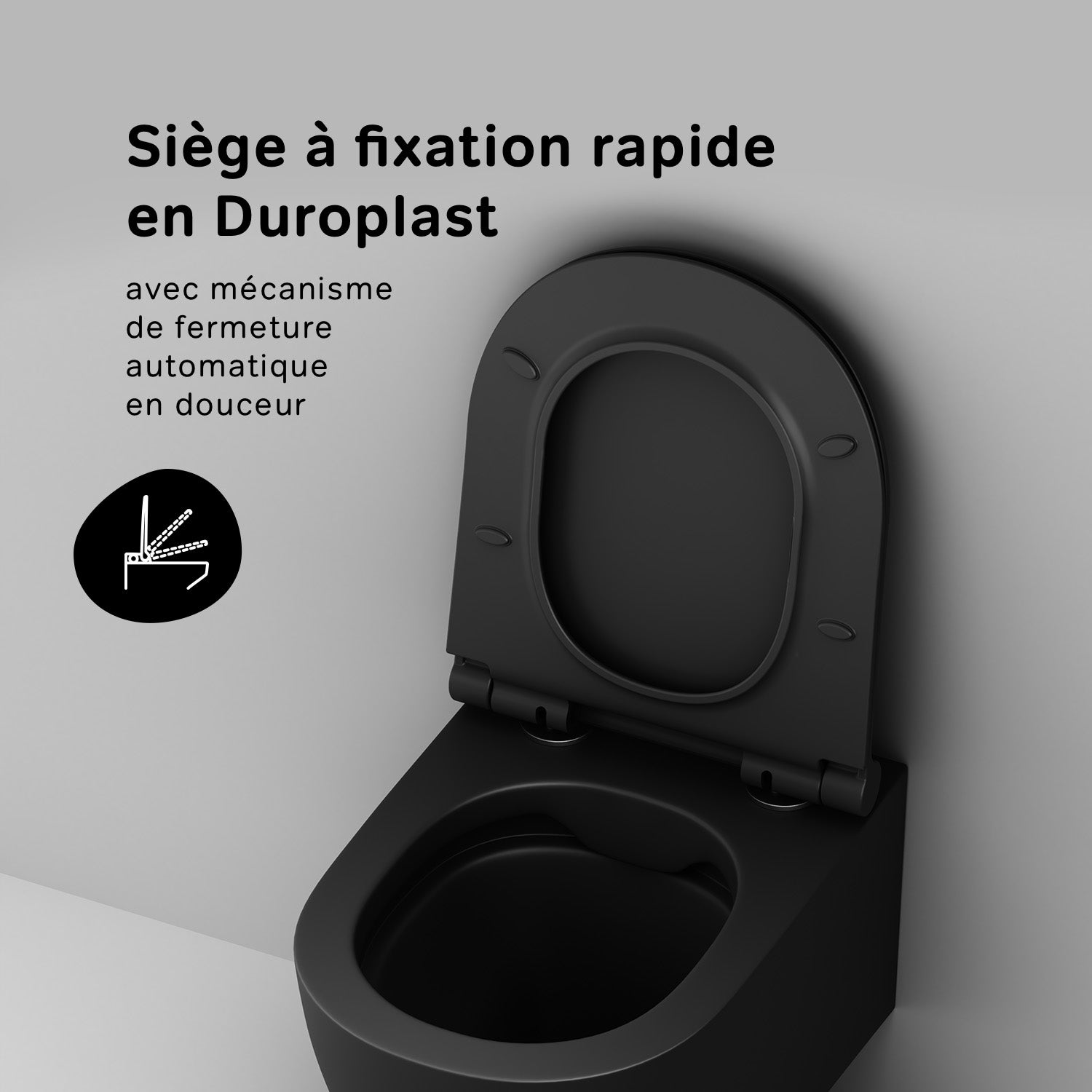 Pack WC suspendu bâti mural et cuvette Plaque Round Noire Pack WC Bati-support AM.PM X-Joy S - 5