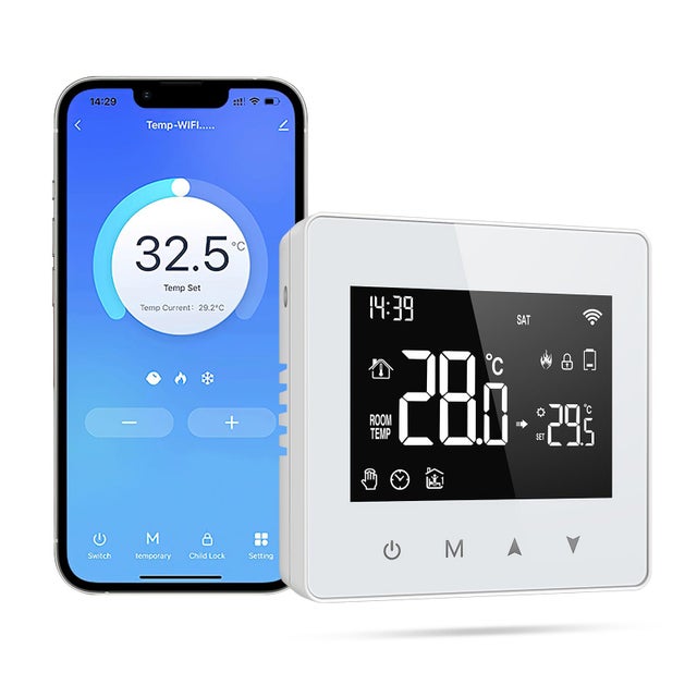 Termostato Inteligente WiFi,Control de Calefacción,Compatible con Alexa y Google Home,Pantalla Táctil LED,Comando de Voz y Control Remoto,Calefacción