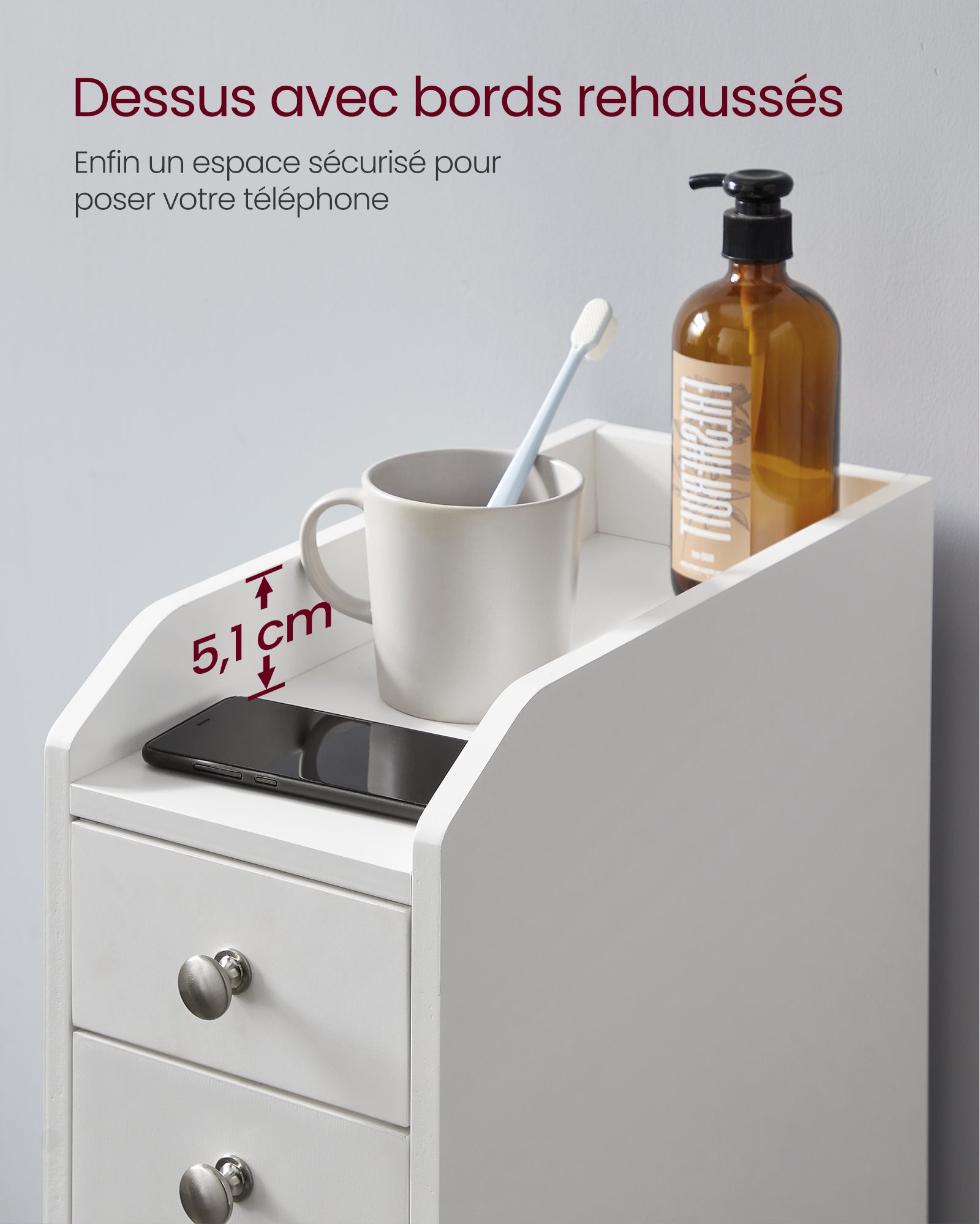 Armoire de salle de bain avec tiroirs, 18 x 40 x 70 cm, Blanc - 6