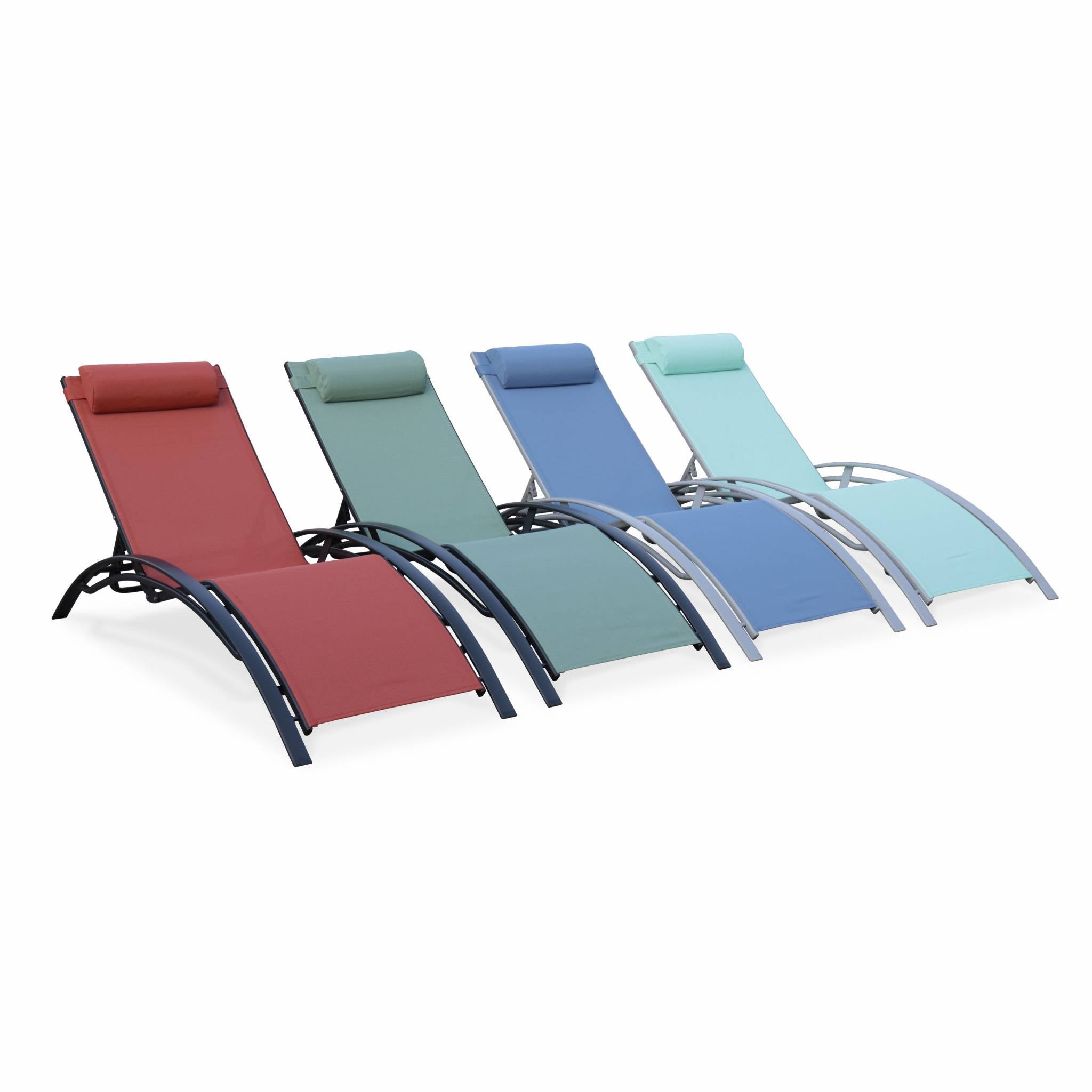 Duo de bains de soleil aluminium - Louisa Vert de gris - Transats aluminium et textilène LOUISA - 6