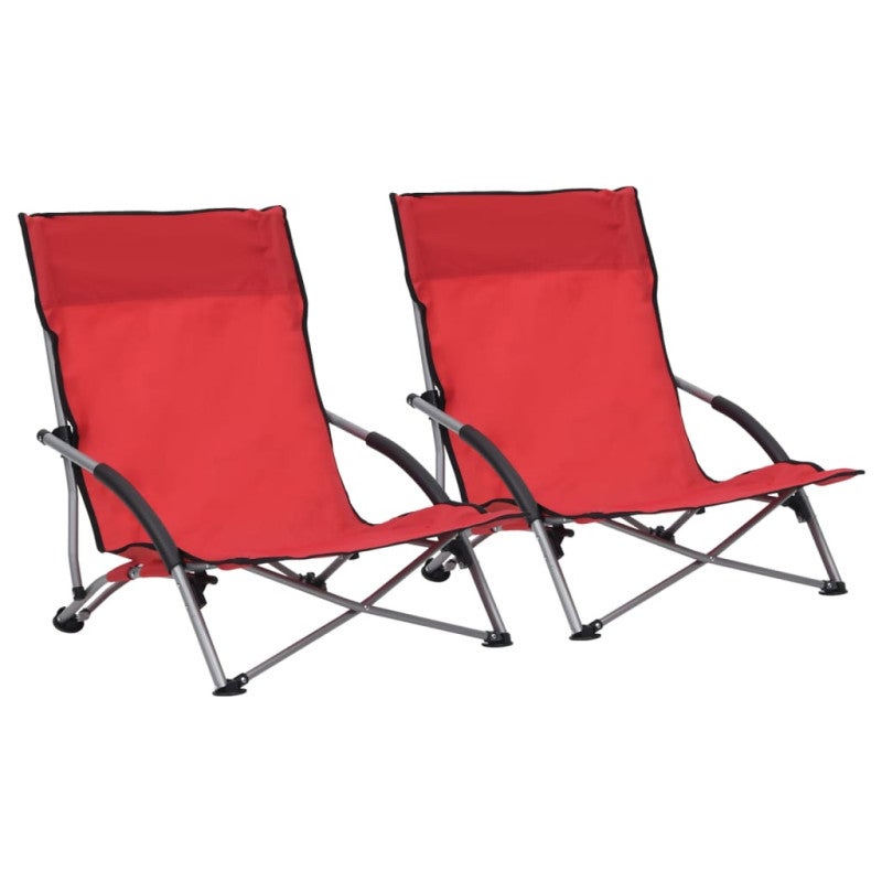 Składane krzesła plażowe, 2 szt., czerwone, obite tkaniną vidaXL