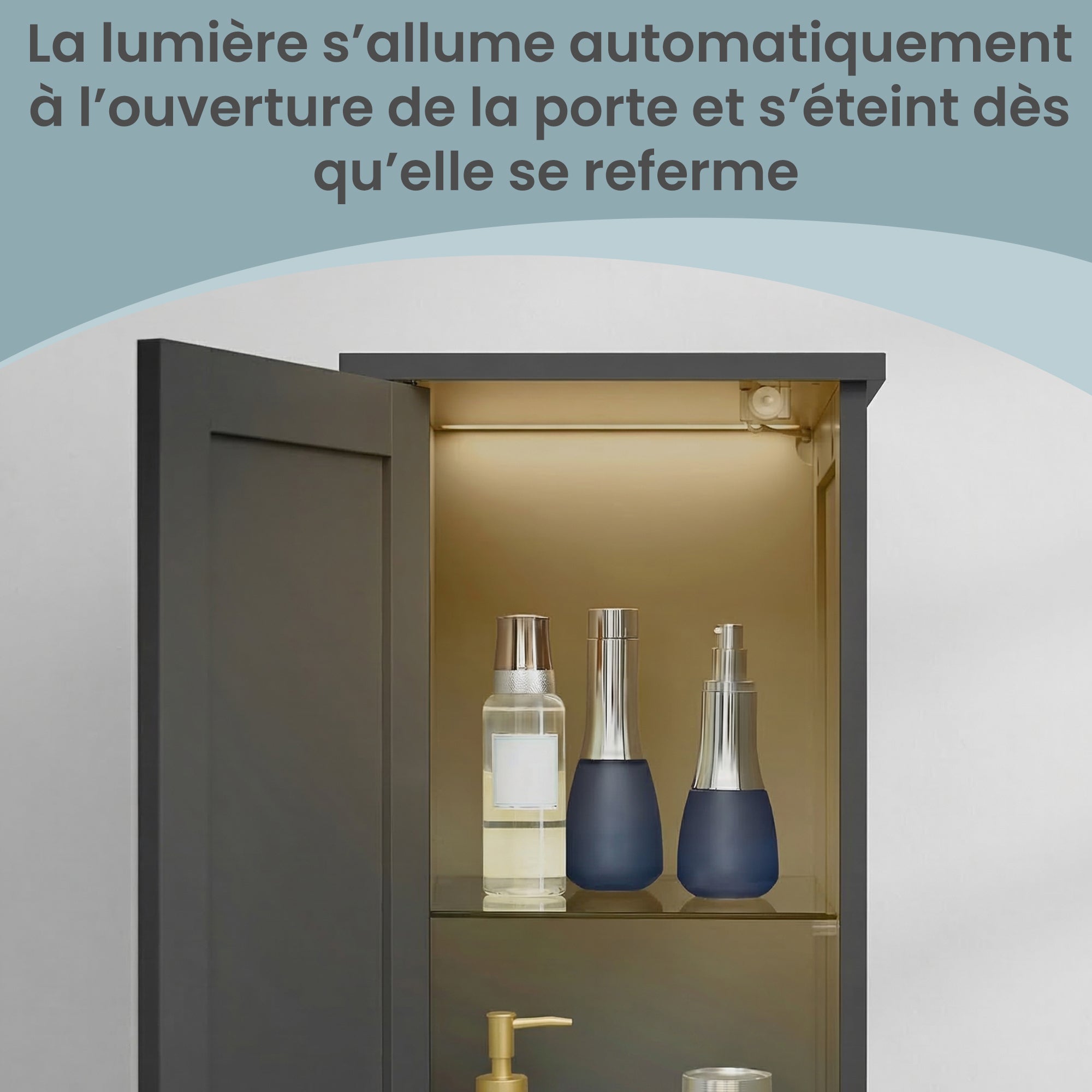 Colonne de Rangement Salle de Bain, Étagères Réglables, Meuble Haut Moderne pour Petits Espaces, Éclairage, Noir - 4