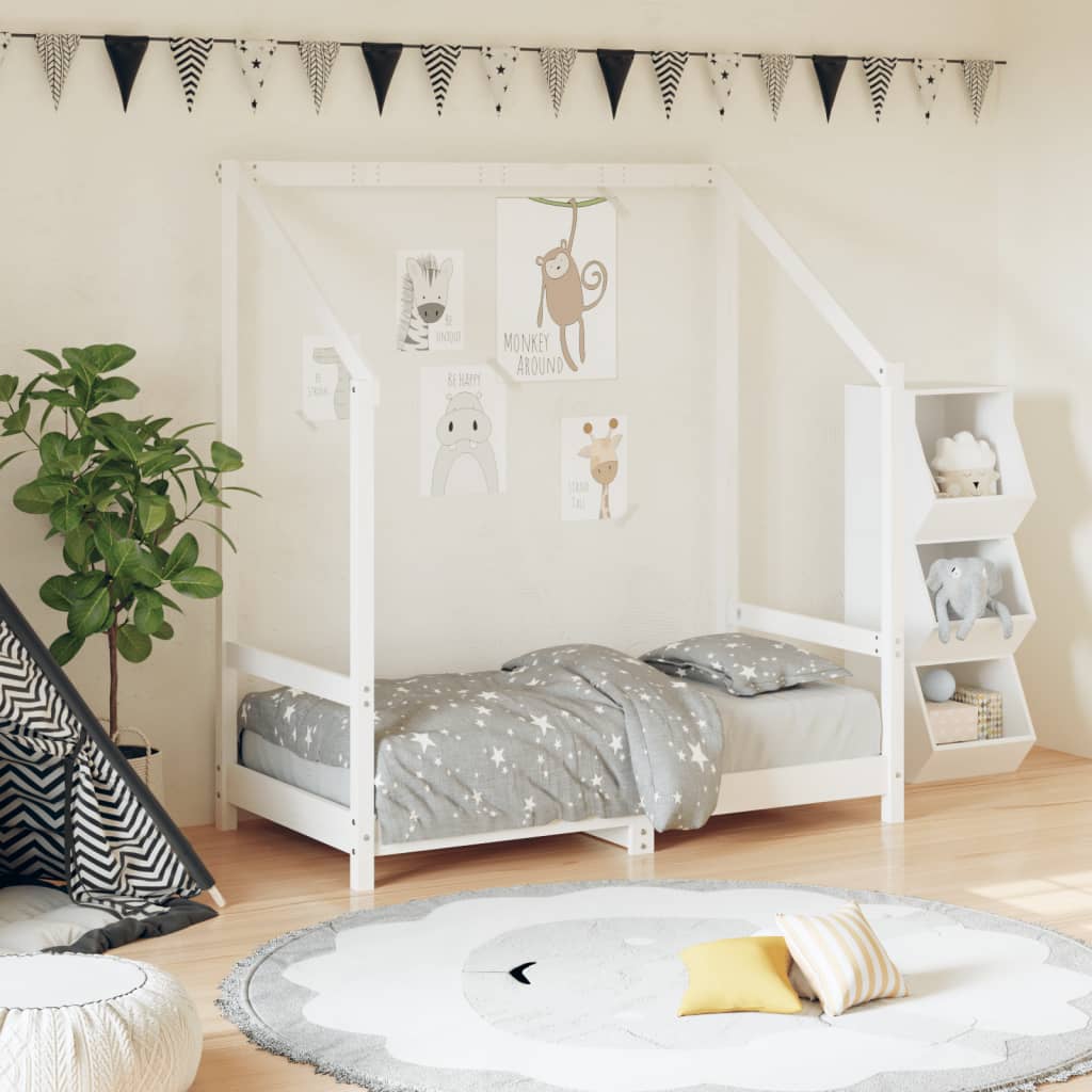 Letto Basso Montessori Per Bambini 80x160 Cm - In Legno Di Pino, Con Materasso E Sponda Anticaduta, Bianco