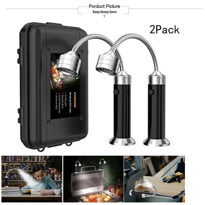 Zestaw 2 lamp LED do grilla BBQ – Oświetlenie grilla z podstawą magnetyczną, obrót 360° – Do grillowania na zewnątrz, na kempingu, w garażu