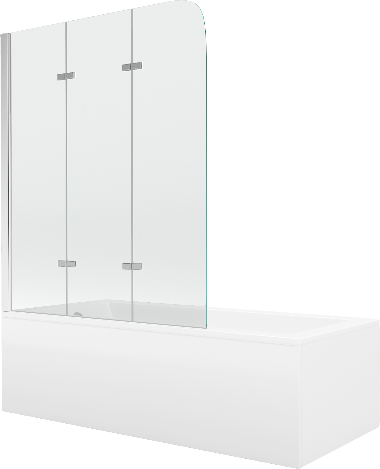 Mexen Cubik wanna prostokątna 150 x 70 cm z obudową i parawanem 3-skrzydłowym 120 cm, transparent, chrom - 550315070X9012030100