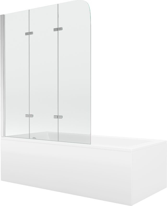 Mexen Cubik baignoire rectangulaire 170 x 70 cm avec habillage et paravent 3 volets 120 cm, transparent, chrome - 550317070X901?