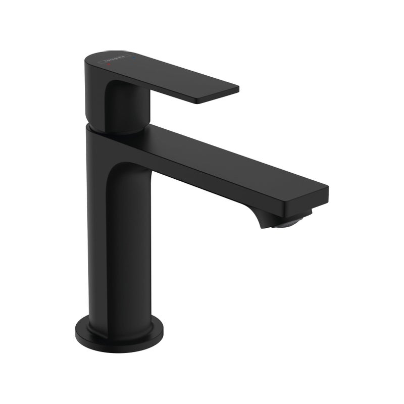 Jednouchwytowa bateria umywalkowa Hansgrohe z kompletem odpływowym Rebris E czarny mat