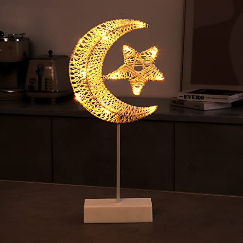Rustykalna lampa w blasku księżyca do dekoracji Ramadanu, lampa Ramadan zasilana bateriami do dekoracji Eid, pentagram