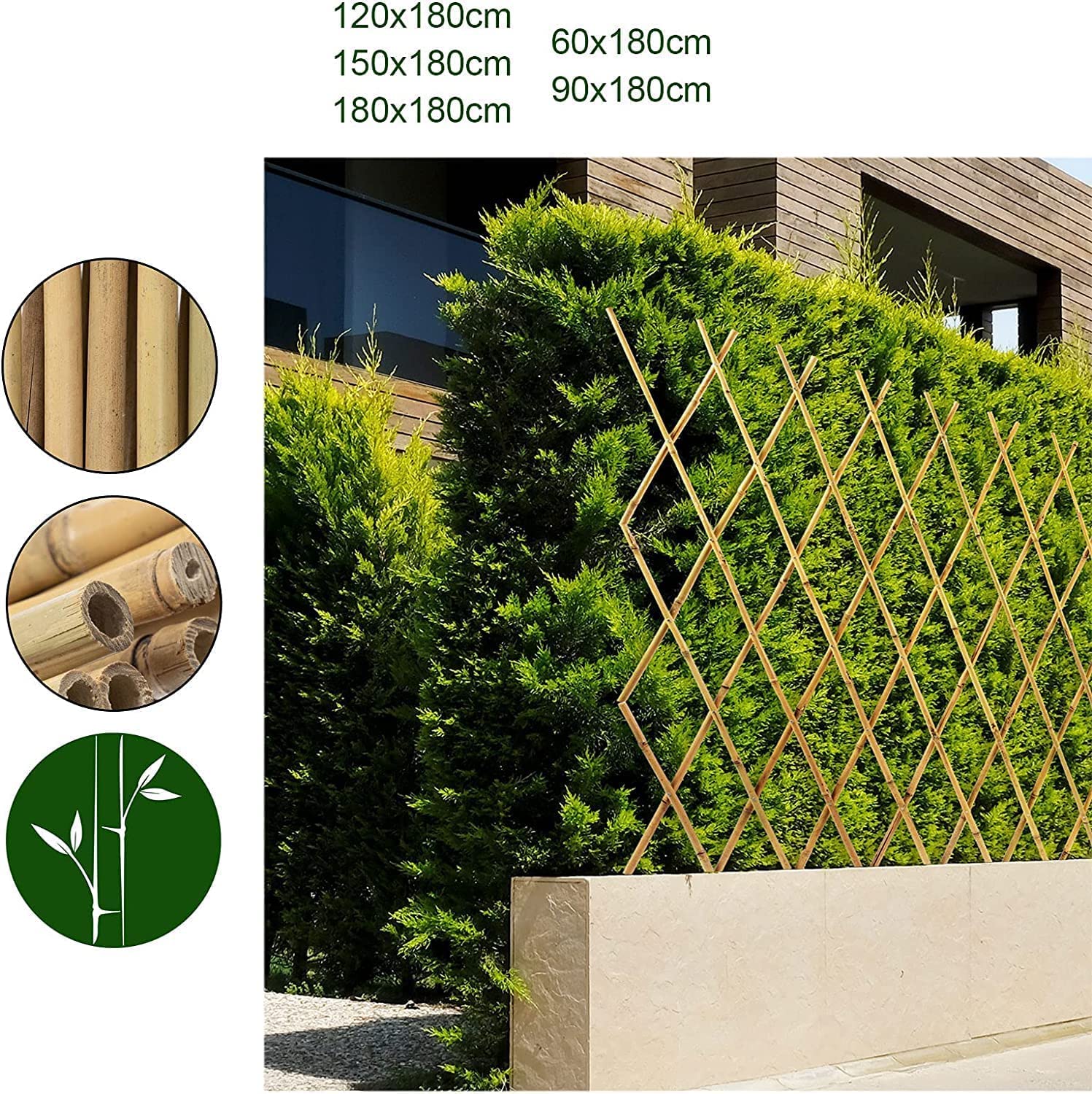Treillis en Bambou pour Jardin, Balcon et terrasse Extensible Individuellement Résistant aux intempéries 90 x 180 cm - 3