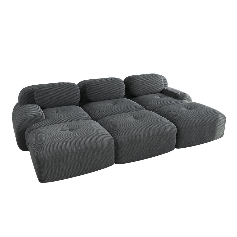 Canapé modulaire 3 places en tissu côtelé avec 3 poufs, accoudoirs extra-larges, rembourrage 32D, sans montage, adapté aux animaux - 5