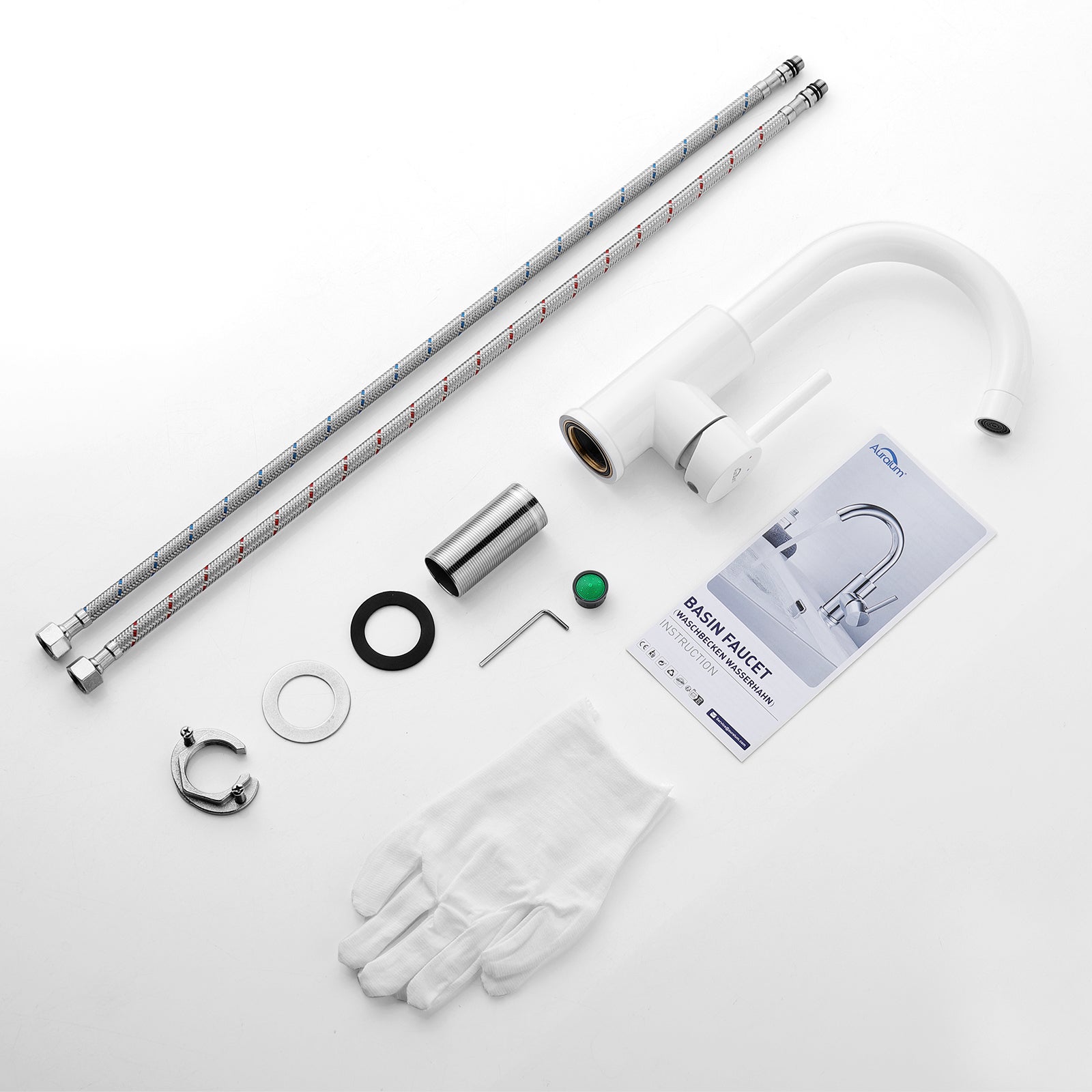 Robinet Lavabo Rotation à 360° Robinet Salle Bain Laiton Blanc Mitigeur Lavabo Eau Froide/Chaude Robinetterie pour Salle Bain - 9