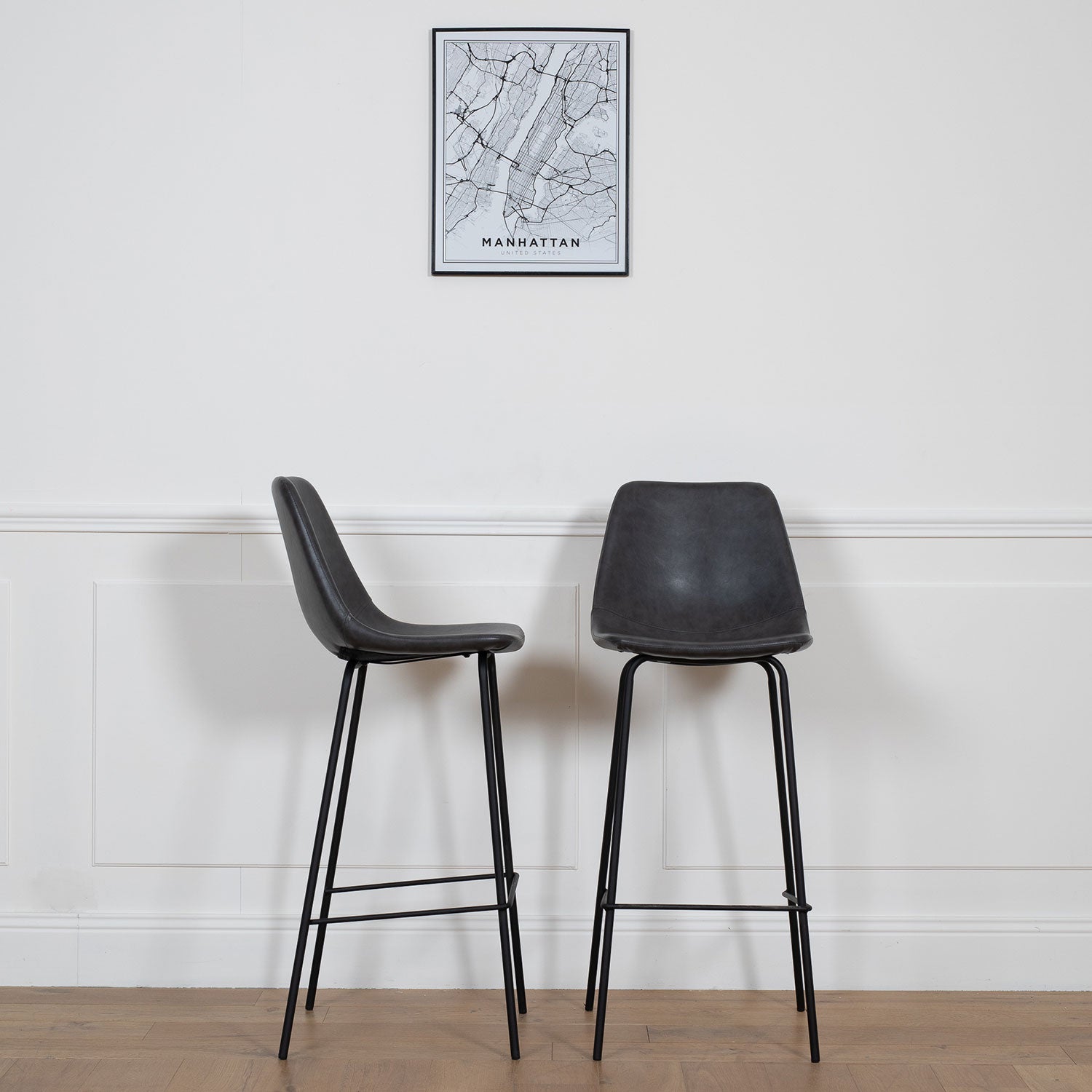 Zestaw 2 ciemnoszarych stołków barowych LUCIEN w stylu vintage - Wysokość siedziska 75 cm