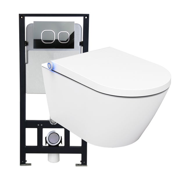 BERNSTEIN - Bâti-support Toilettes Japonais céramique, WC lavant japonais pack complet - 38,4x59,3x38cm - Basic 1102 Modèle 4111 blanc mat