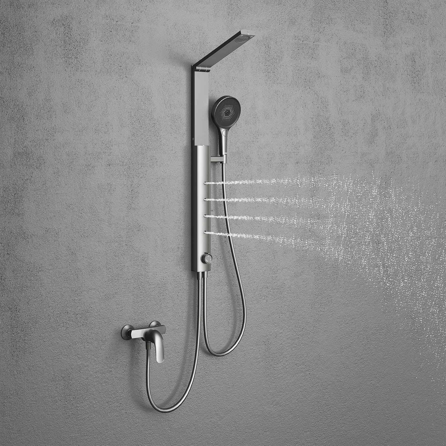 HOROW Ensemble de douche à effet pluie gris, 4 modes de massage, pliable, réglable en hauteur, robinet non inclus, se puede utilizar con la bañera - 3