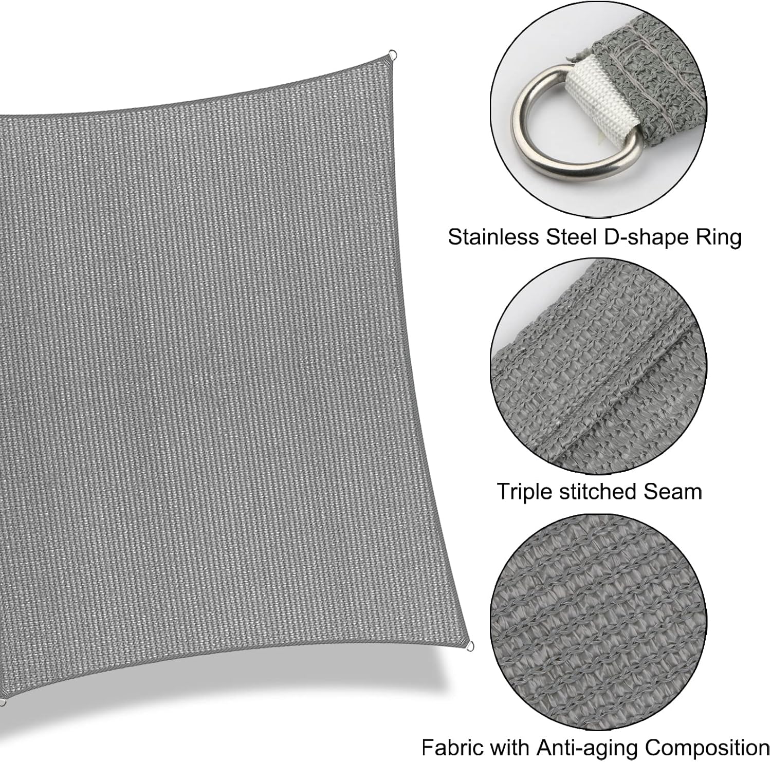 Voile d'ombrage rectangulaire, auvent protégé contre les UV pour jardins extérieurs en terrasse, 3m x 5m, gris - 2
