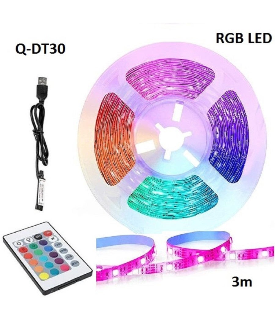 Striscia LED RGB Per Retroilluminazione TV 3 Metri - USB 5V Con Telecomando 24 Tasti - Luce Ambientale Flessibile E Impermeabile IP65 Per Schermi, PC, Cucine E Armadi