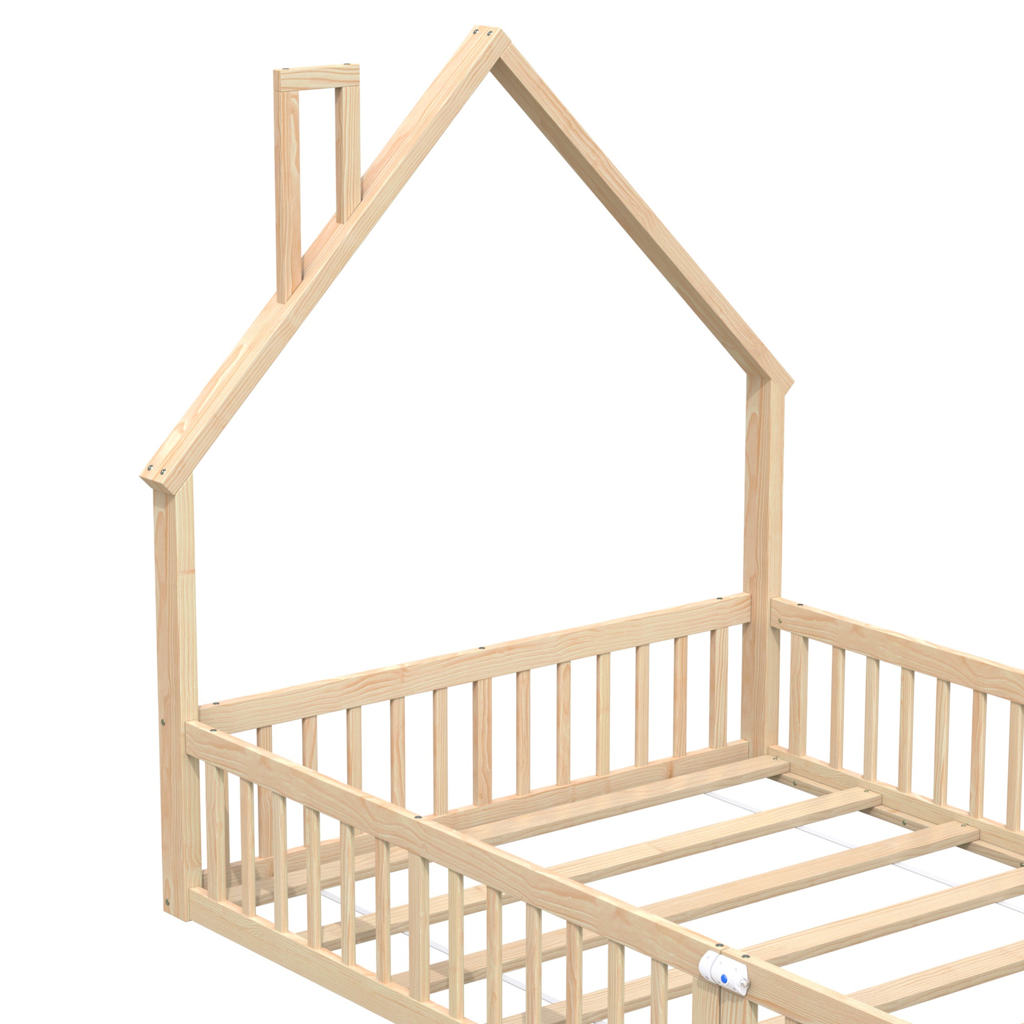 Lit de Sol 140 x 190 cm avec porte ouvrable, Montessori lit cabane avec sommier à lattes, lit enfants en bois de Pin et MDF, naturel (sans Matelas) - 7