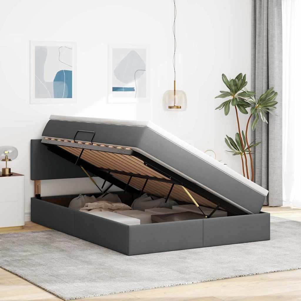 Lit avec rangement et matelas gris foncé 140 x 200 cm velours - 4