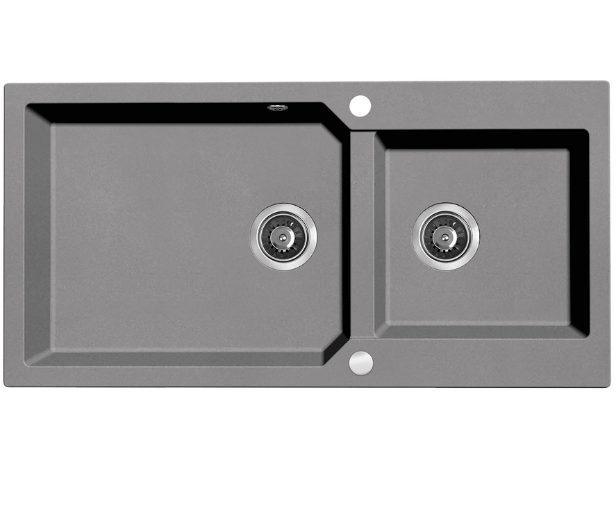 Zlewozmywak Granitowy Dwukomorowy Szary MILOS Laveo