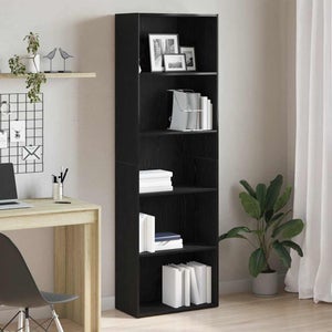 Bibliothèque Noire 60x30x189 Cm En Bois D'ingénierie - Étagère Ouverte, Rangement Livres, DVD, Déco - Pour Salon, Chambre, Bureau